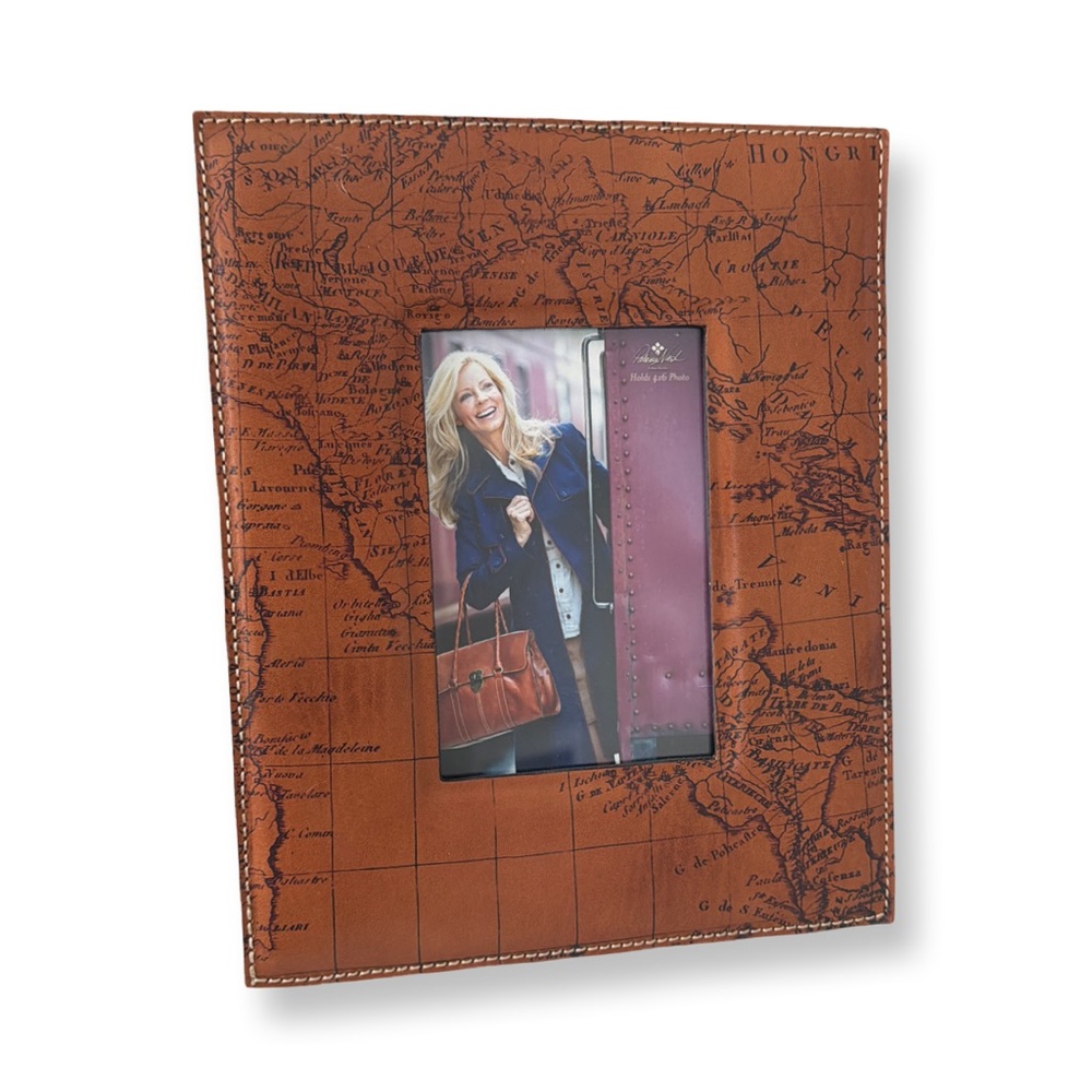 Patricia Nash Tan Leather Map Print Picture Frame | Travel Decor